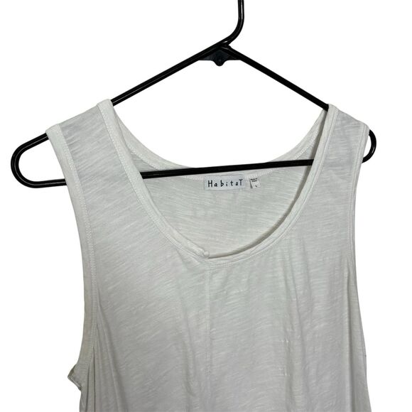 Habitat Sleeveless Tunic Top Tiered White Lagenlook Asymmetrical Neck Size L - Picture 6 of 7
